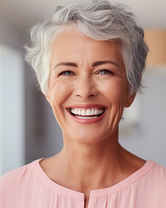 Closeup of senior woman smiling at home